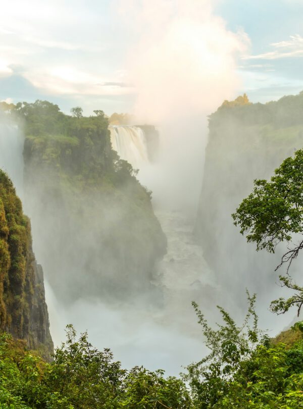 Victoria Falls, the Zambezi river waterfalls viewed from the cliffs of Zimbabwe